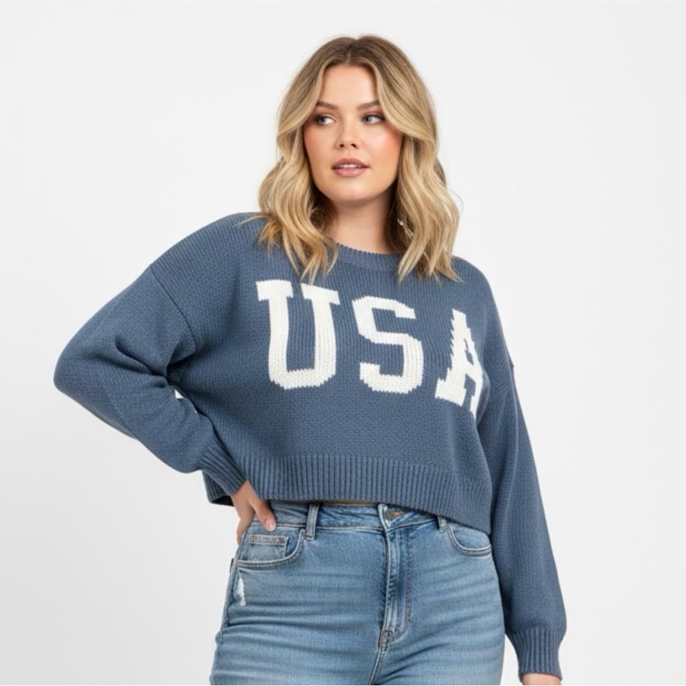 Blue USA Women's Cropped Sweater